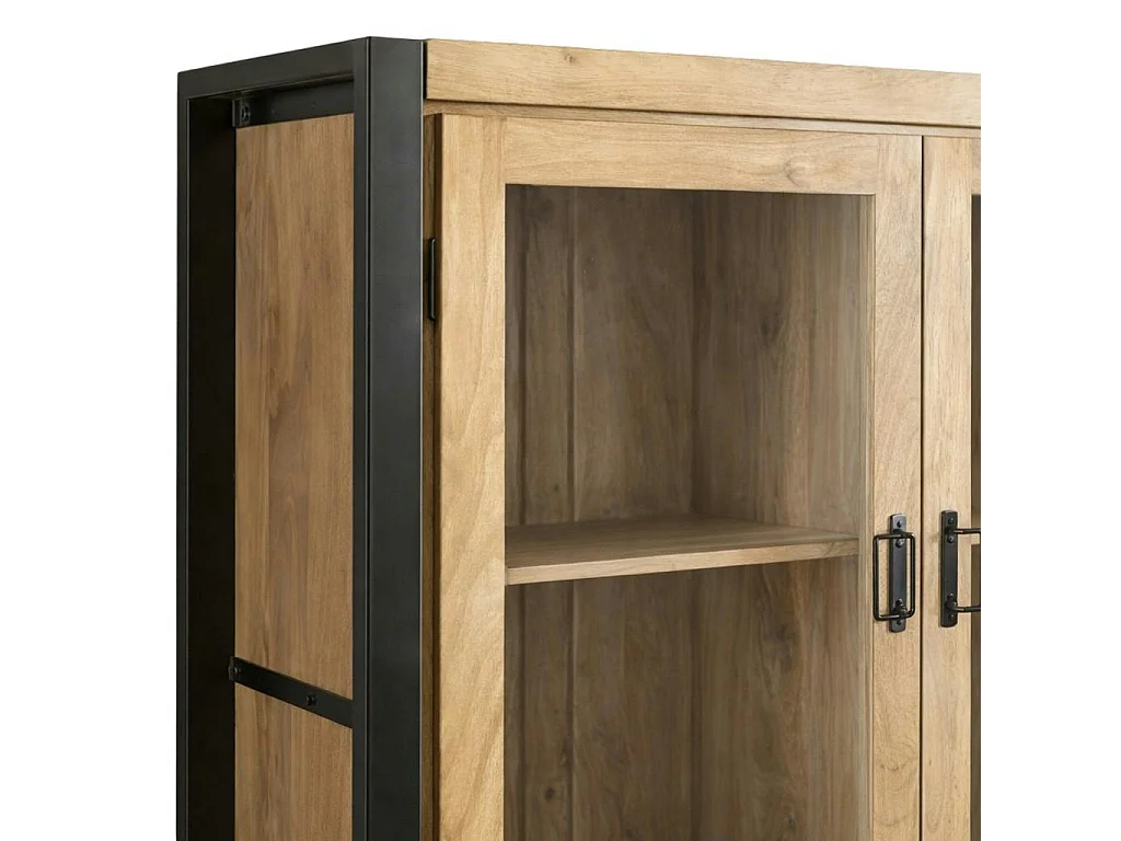 Vaisselier en bois clair et métal noir 4 portes MILORA