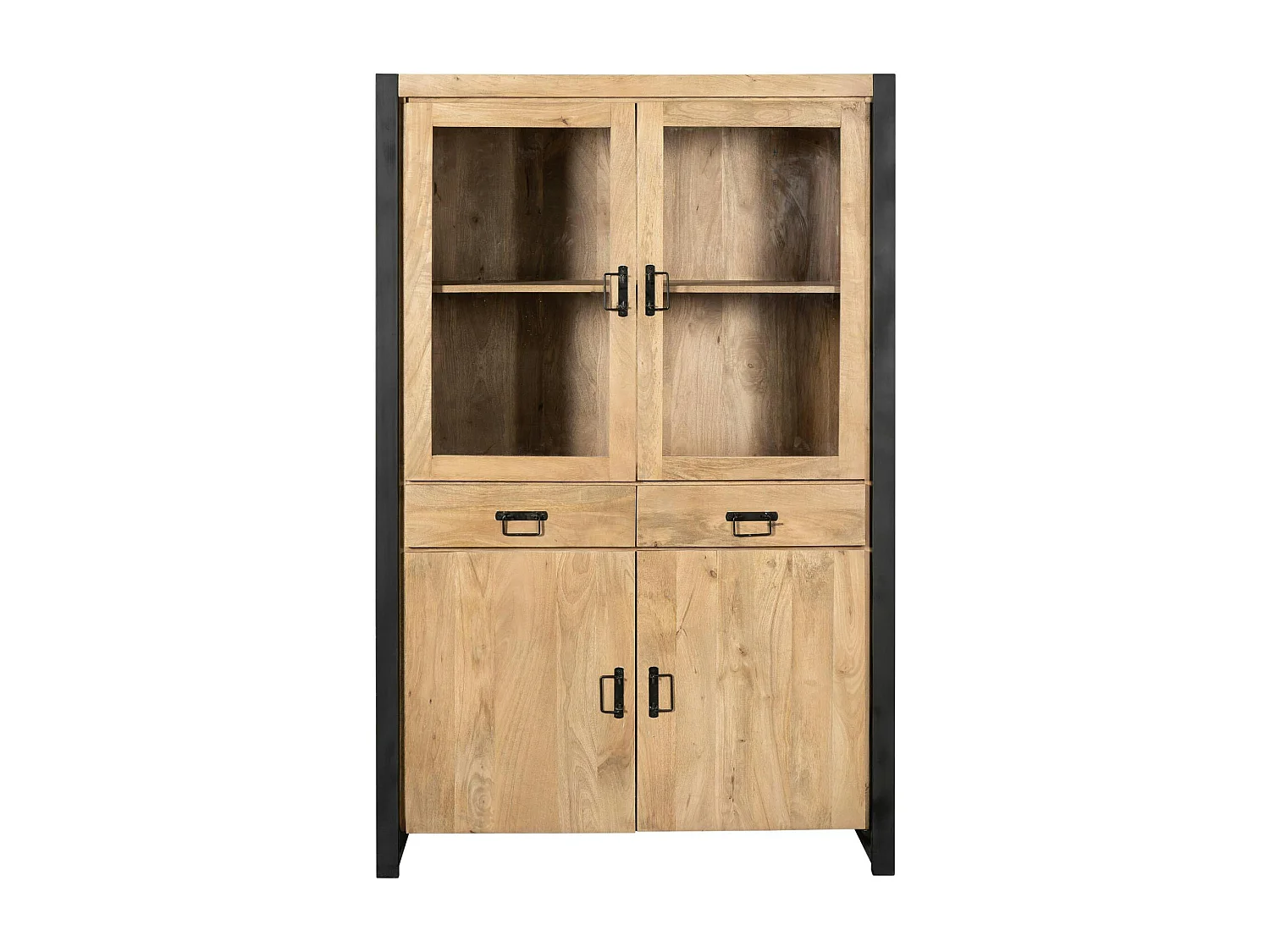 Vaisselier en bois clair et métal noir 4 portes MILORA