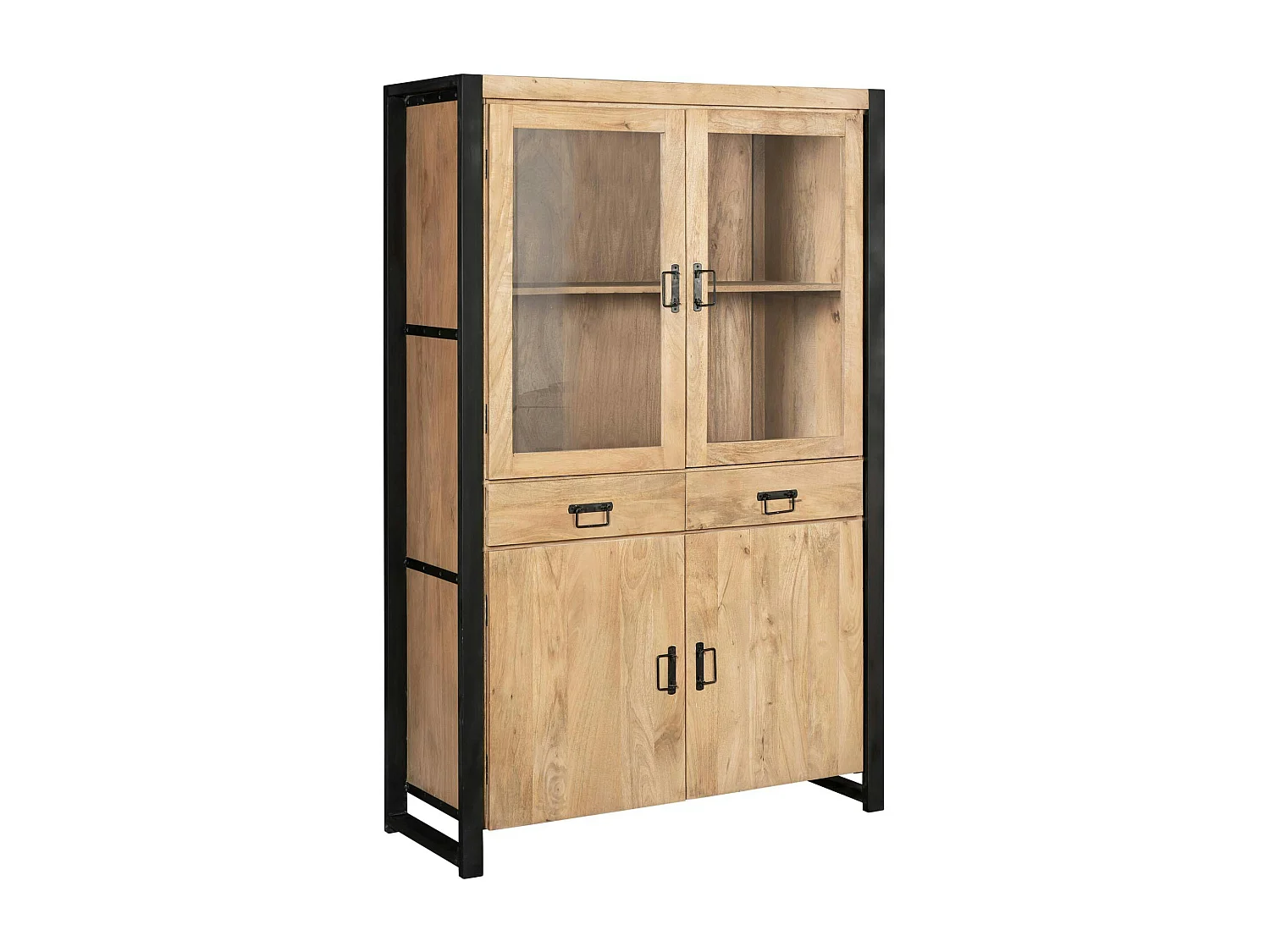 Vaisselier en bois clair et métal noir 4 portes MILORA