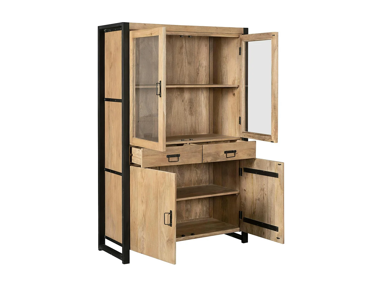 Vaisselier en bois clair et métal noir 4 portes MILORA