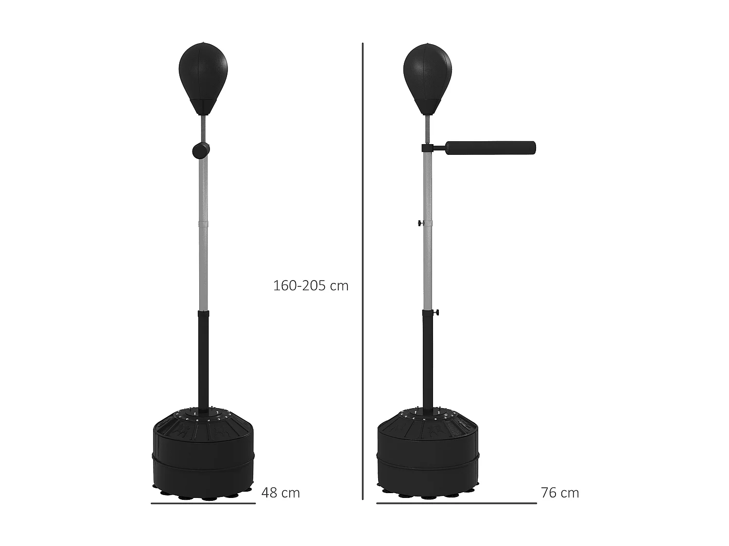 Punching ball avec socle lestable barre de réflexe et pompe - hauteur réglable 160-205 cm - noir