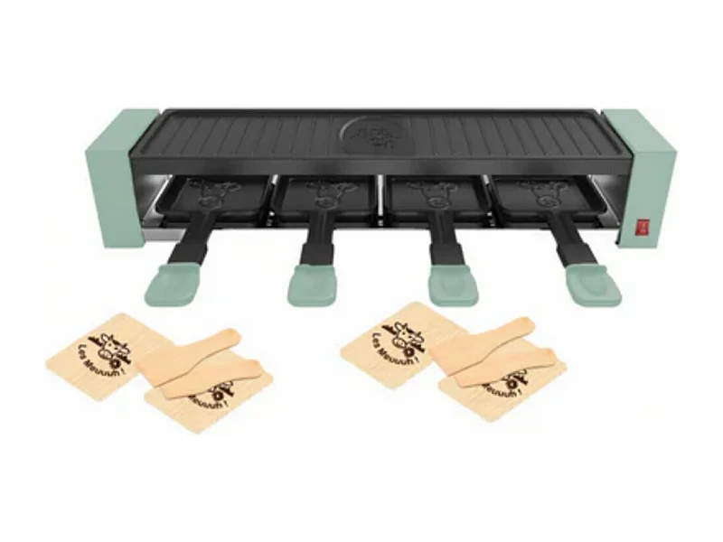 Raclette-Gerät Little Balance für 4 Personen 800W mit Grill, abnehmbarer Antihaftplatte und Holz-Zubehör