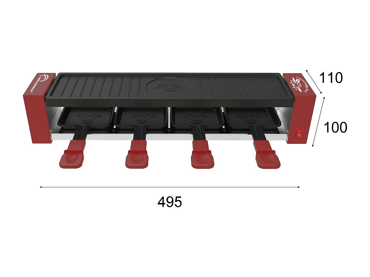Raclette- und Grillgerät Little Balance 800W für 4 Personen - Antihaft-Oberfläche 50 cm, Cool Touch Pfännchen