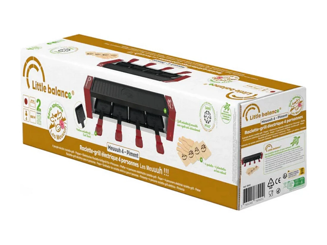 Raclette- und Grillgerät Little Balance 800W für 4 Personen - Antihaft-Oberfläche 50 cm, Cool Touch Pfännchen