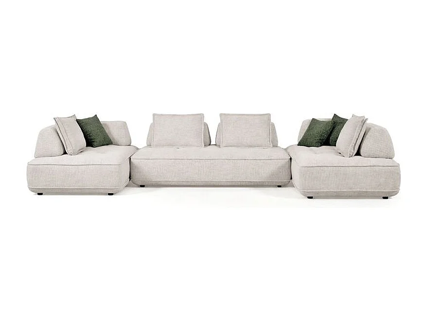 Canapé modulable 6 places dossiers amovibles tissu chiné écru - GAELLE