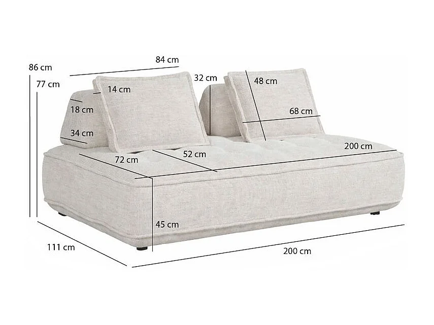 Canapé modulable 6 places dossiers amovibles tissu chiné écru - GAELLE