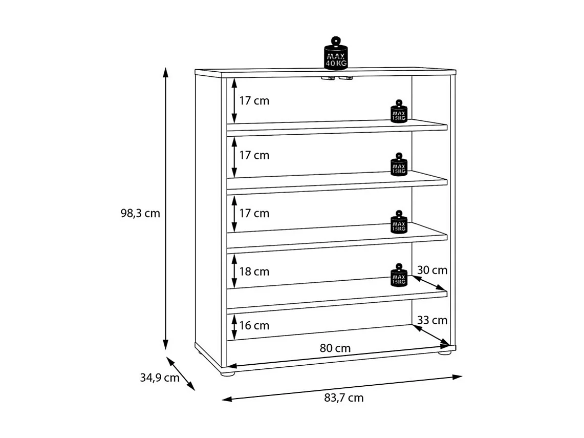 Armoire à chaussures H. 98 cm décor bois de chêne et sable - TIAGO