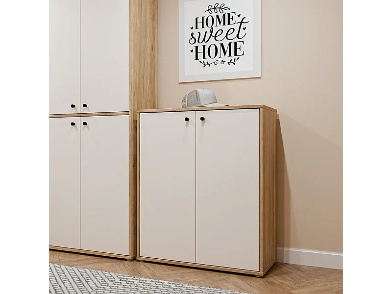 Armoire à chaussures H. 98 cm décor bois de chêne et sable - TIAGO