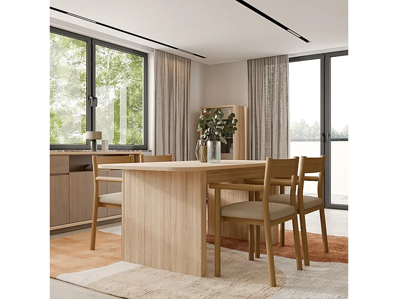 Table à manger extensible 180/230 cm décor bois coins arrondis – FREYA