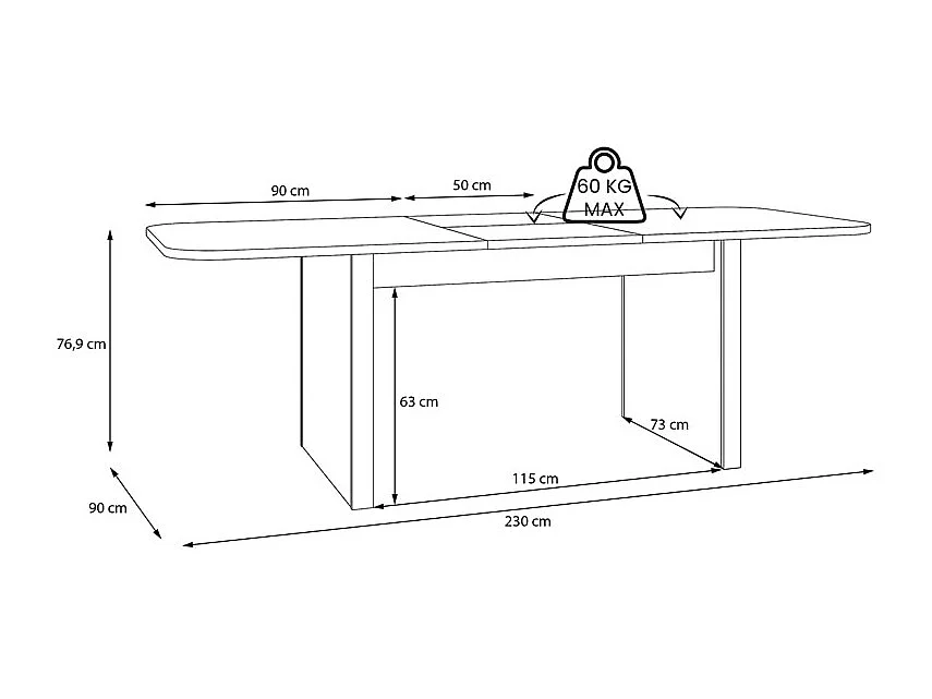 Table à manger extensible 180/230 cm décor bois coins arrondis – FREYA