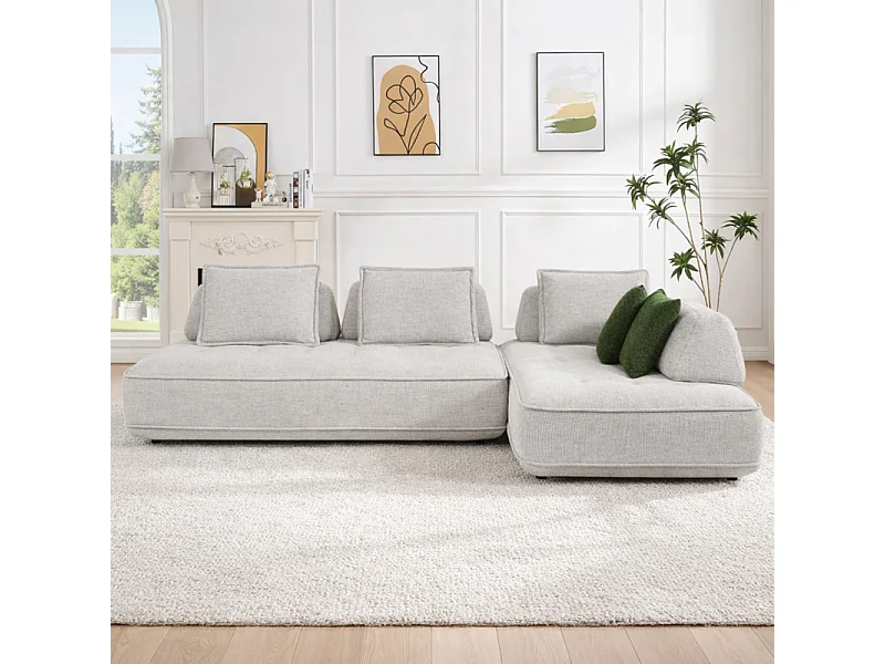 Canapé modulable 4 places dossiers amovibles tissu chiné écru - GAELLE