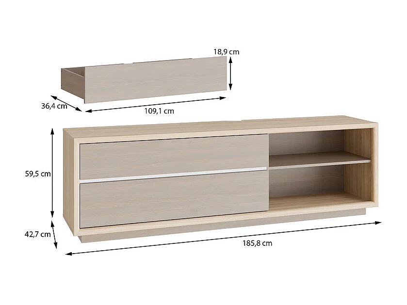 Meuble TV 185 cm décor chêne et pin avec éclairage LED – FREYA