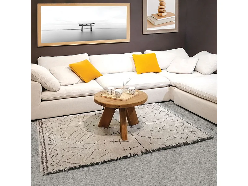 Tapis 120x170 cm beige et noir motif berbère ethnique - ANTOINE 1399