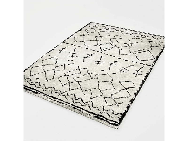 Tapis 120x170 cm beige et noir motif berbère ethnique - ANTOINE 1399