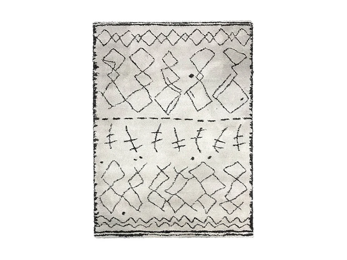 Tapis 120x170 cm beige et noir motif berbère ethnique - ANTOINE 1399