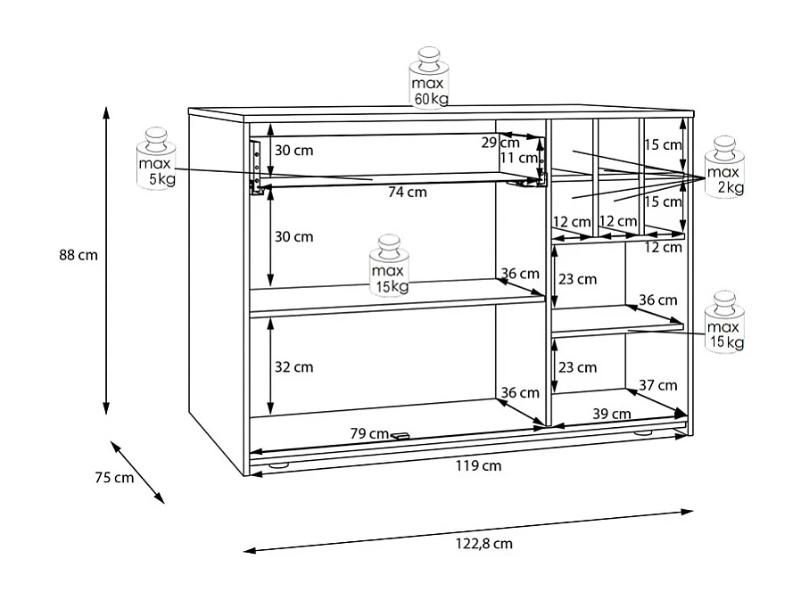 Ilot central rangement 3 portes 1 tiroir décor bois clair et noir - KEMA