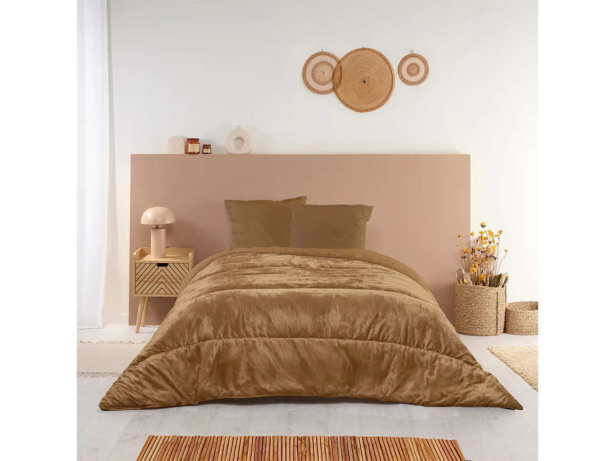 Couette réversible velours uni Moka - Chaude 300g/m2 - 200x200cm