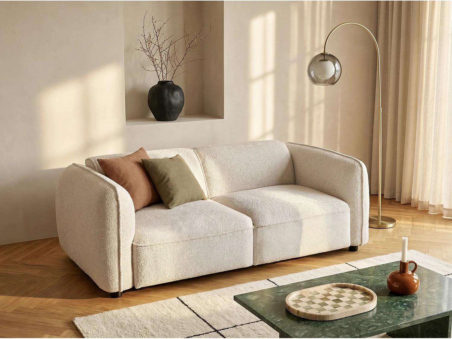 Canapé modulable 2 places en tissu chenille beige CAMILIO de Maison Céphy