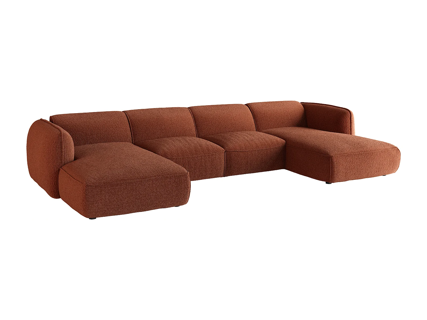 Canapé d'angle panoramique modulable en tissu chenille terracotta CAMILIO de Maison Céphy