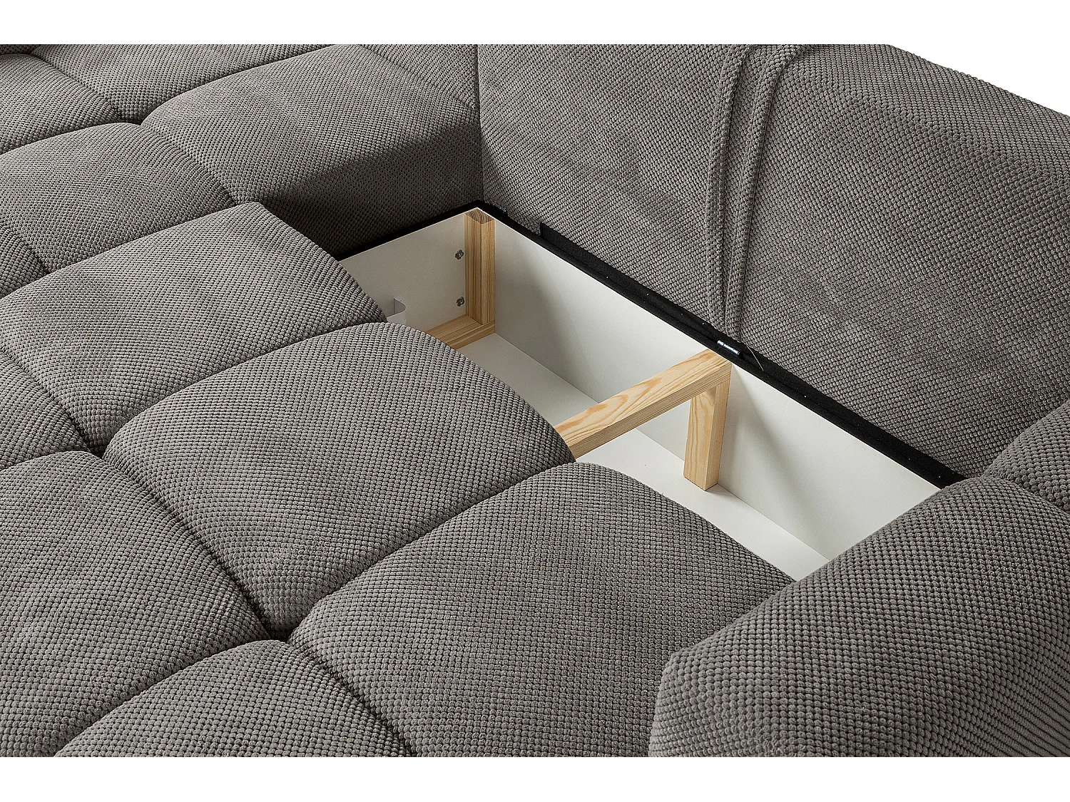 Canapé d’angle MODENA réversible convertible avec coffre – grand canapé salon, lit d’appoint, design moderne, tissu gris, confortable pour toute la famille