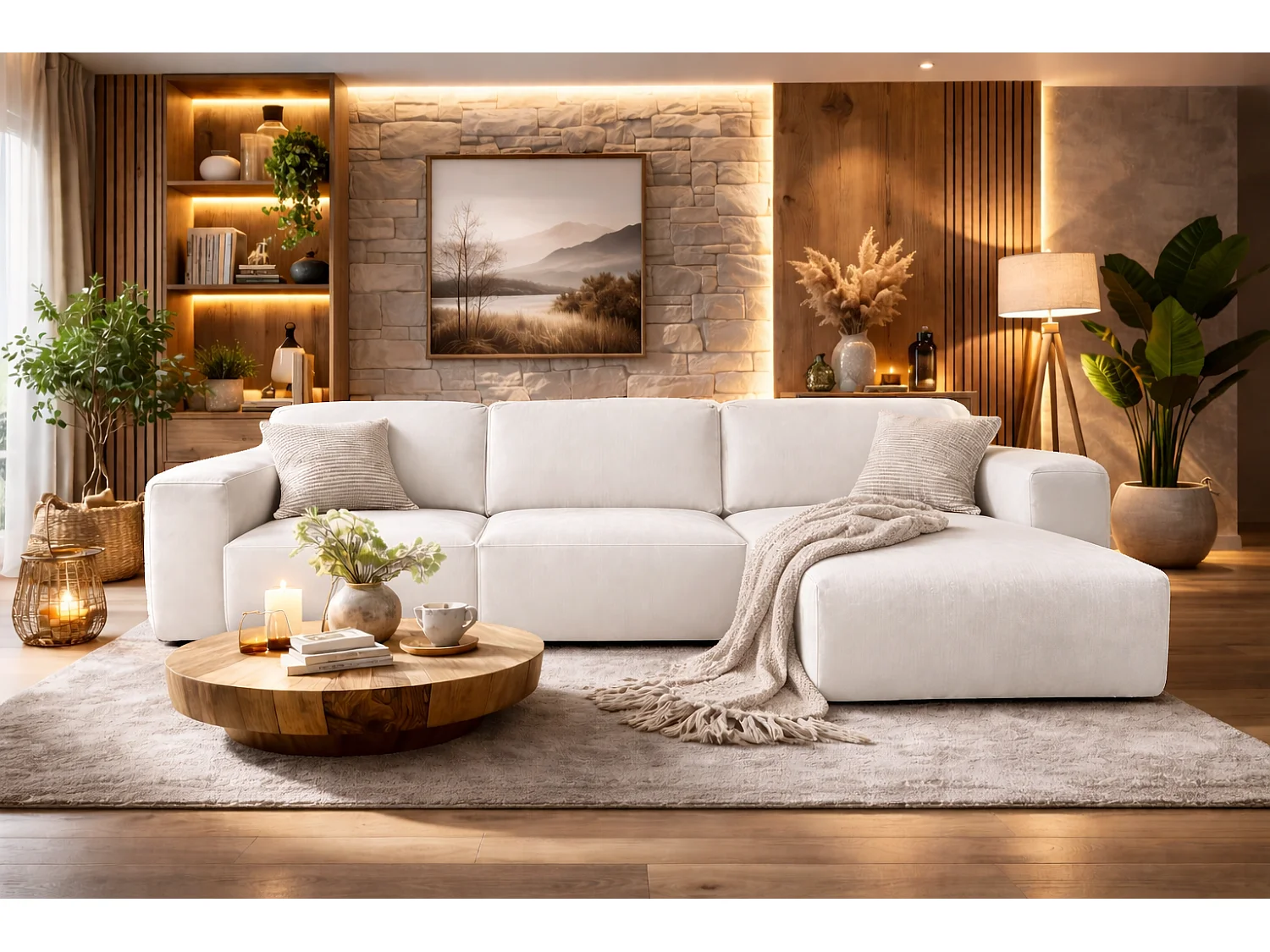 Canapé d’angle LUXOR L droit convertible avec coffre – canapé salon moderne, lit d’appoint, tissu gris clair, canapé familial confortable