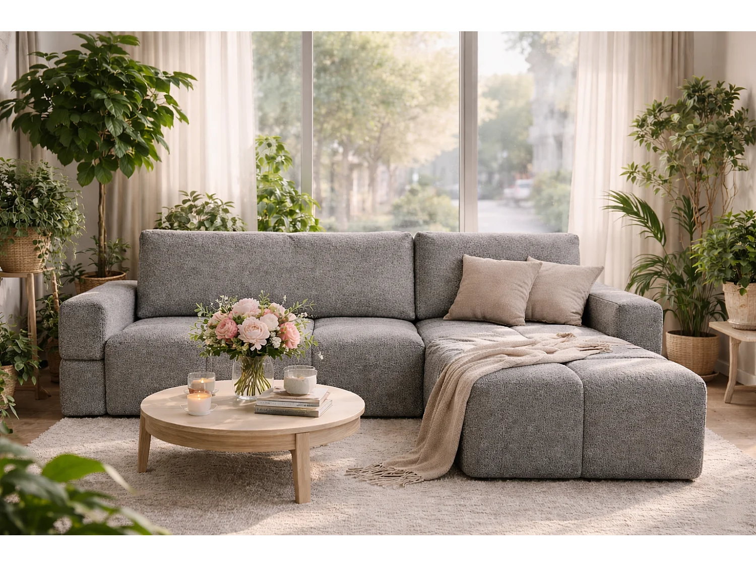 Canapé d’angle MODENA réversible convertible avec coffre – grand canapé salon, lit d’appoint, design moderne, tissu clair, confortable pour toute la famille