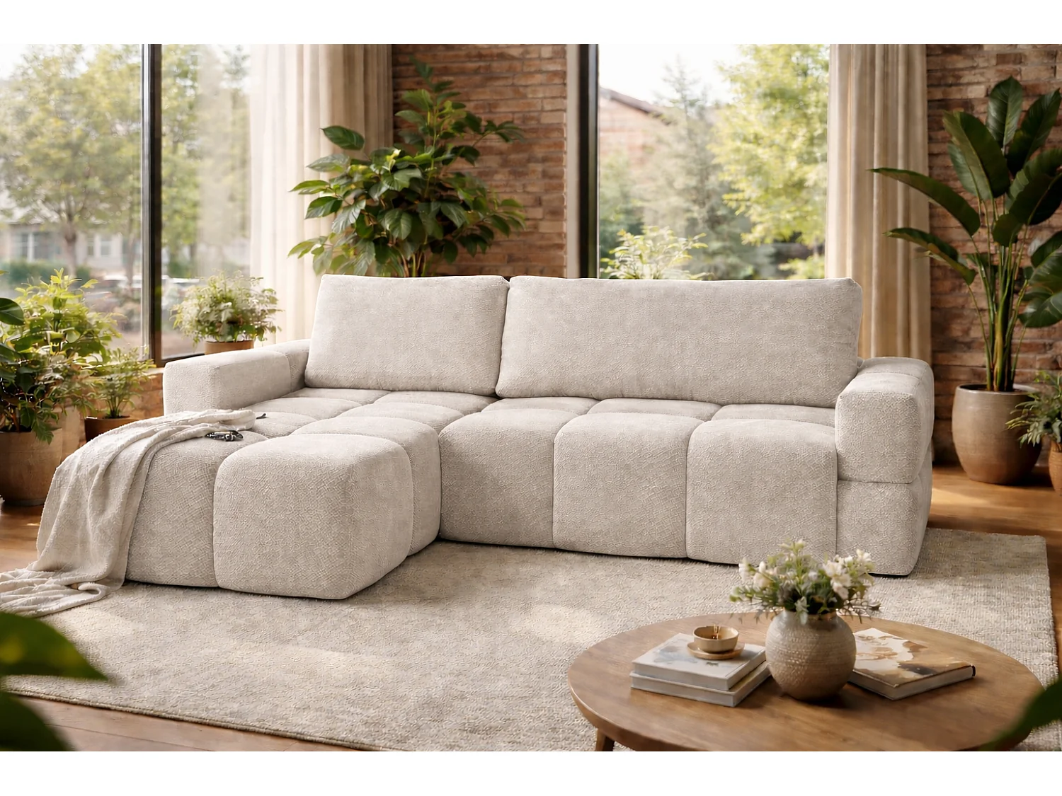 Canapé d’angle MODENA réversible convertible avec coffre – grand canapé salon, lit d’appoint, design moderne, tissu gris, confortable pour toute la famille