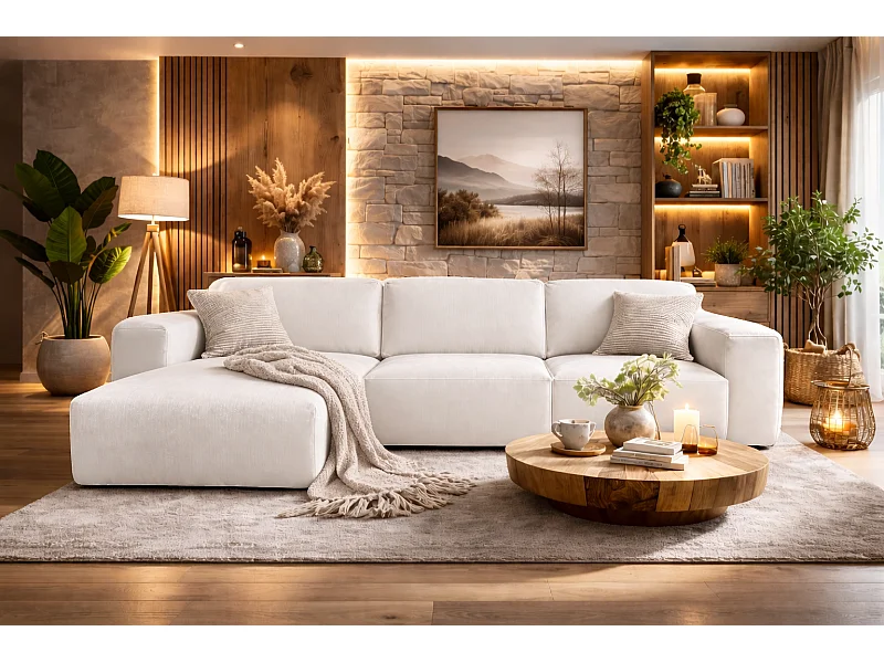 Canapé d’angle LUXOR L gauche convertible avec coffre – canapé salon moderne, lit d’appoint, tissu gris clair, canapé familial confortable