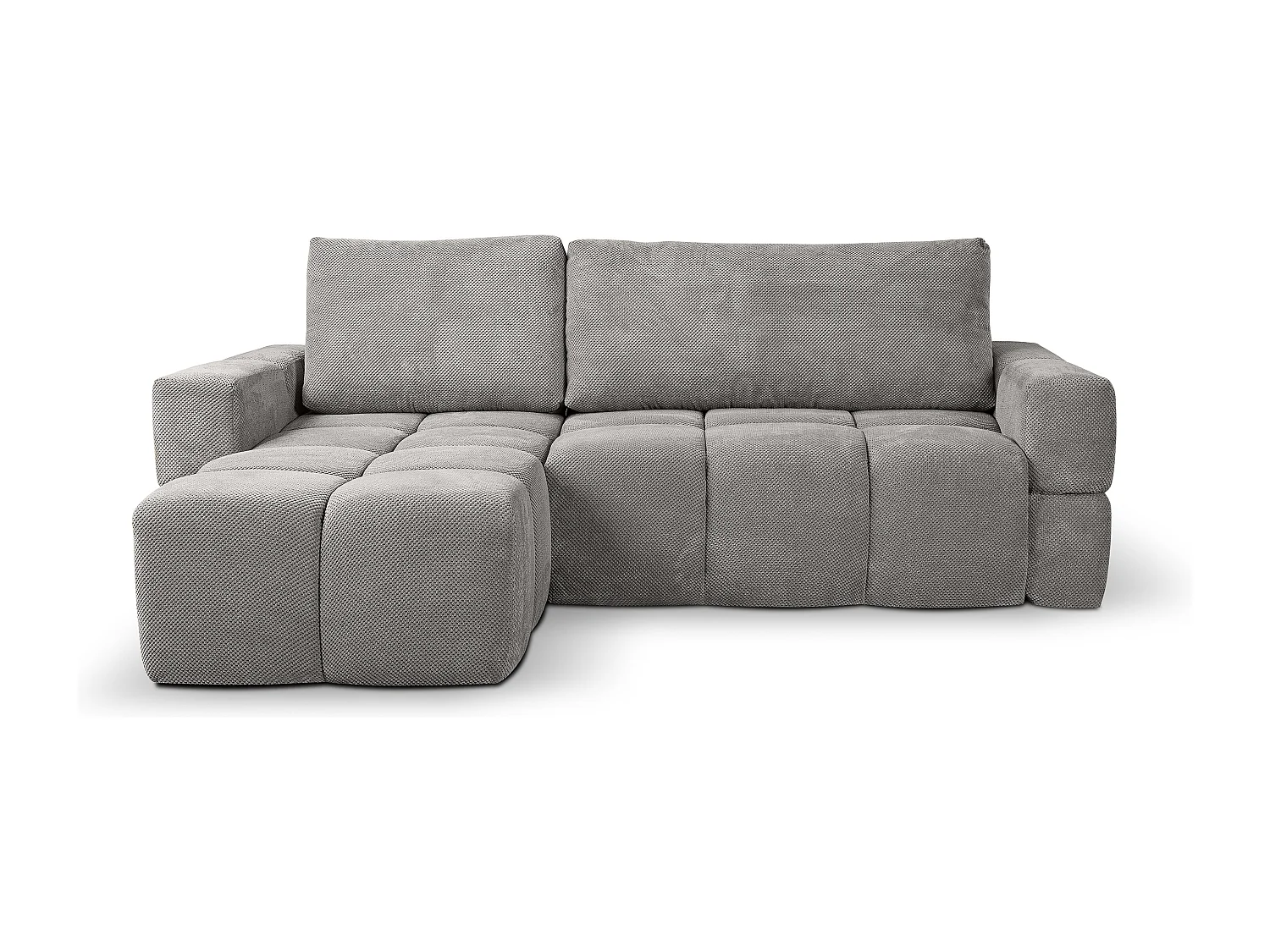 Canapé d’angle MODENA réversible convertible avec coffre – grand canapé salon, lit d’appoint, design moderne, tissu gris clair, confortable pour toute la famille