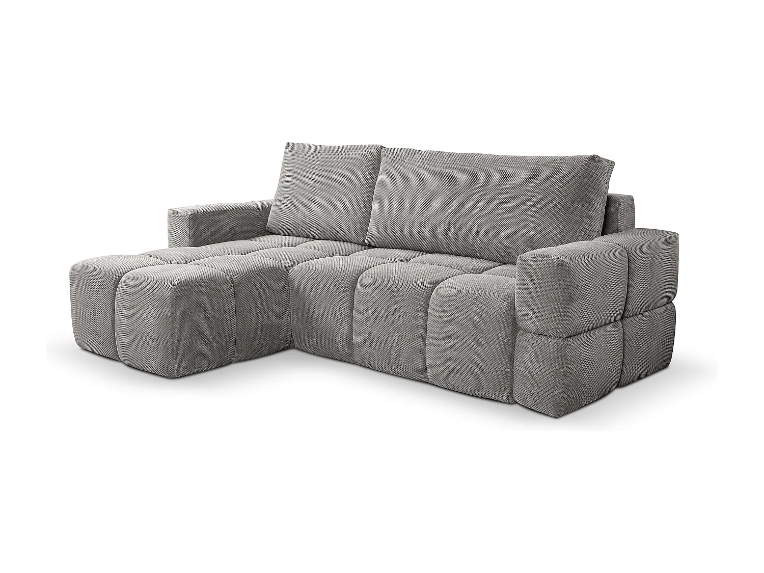 Canapé d’angle MODENA réversible convertible avec coffre – grand canapé salon, lit d’appoint, design moderne, tissu gris clair, confortable pour toute la famille