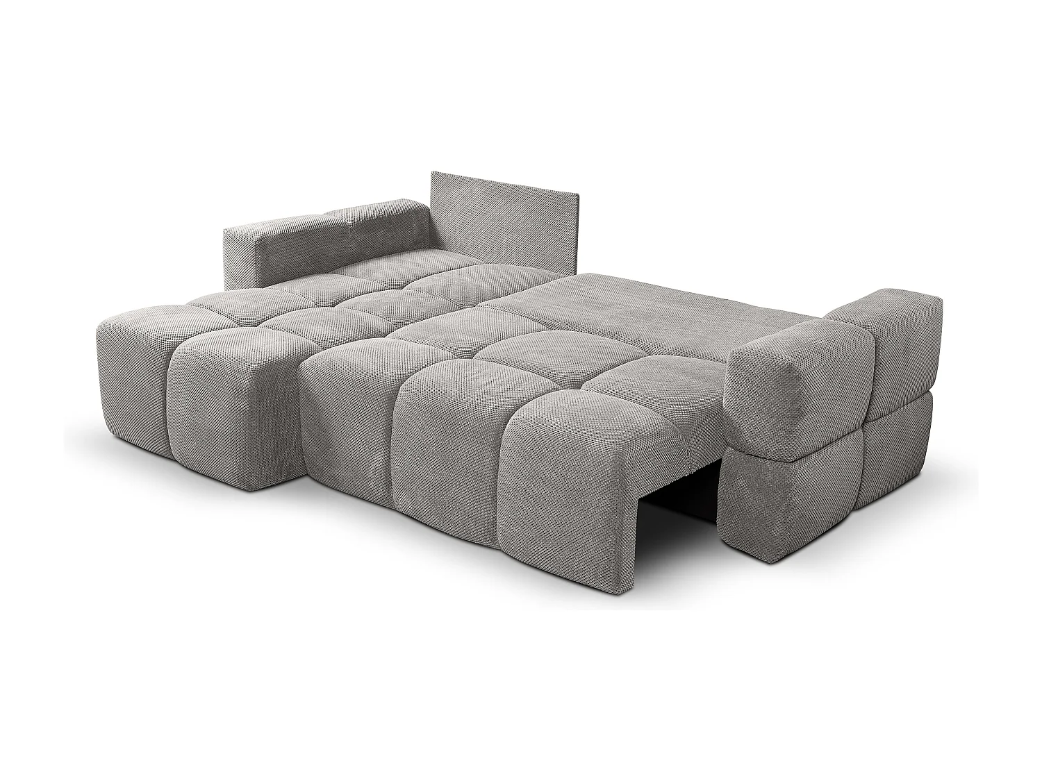 Canapé d’angle MODENA réversible convertible avec coffre – grand canapé salon, lit d’appoint, design moderne, tissu gris clair, confortable pour toute la famille