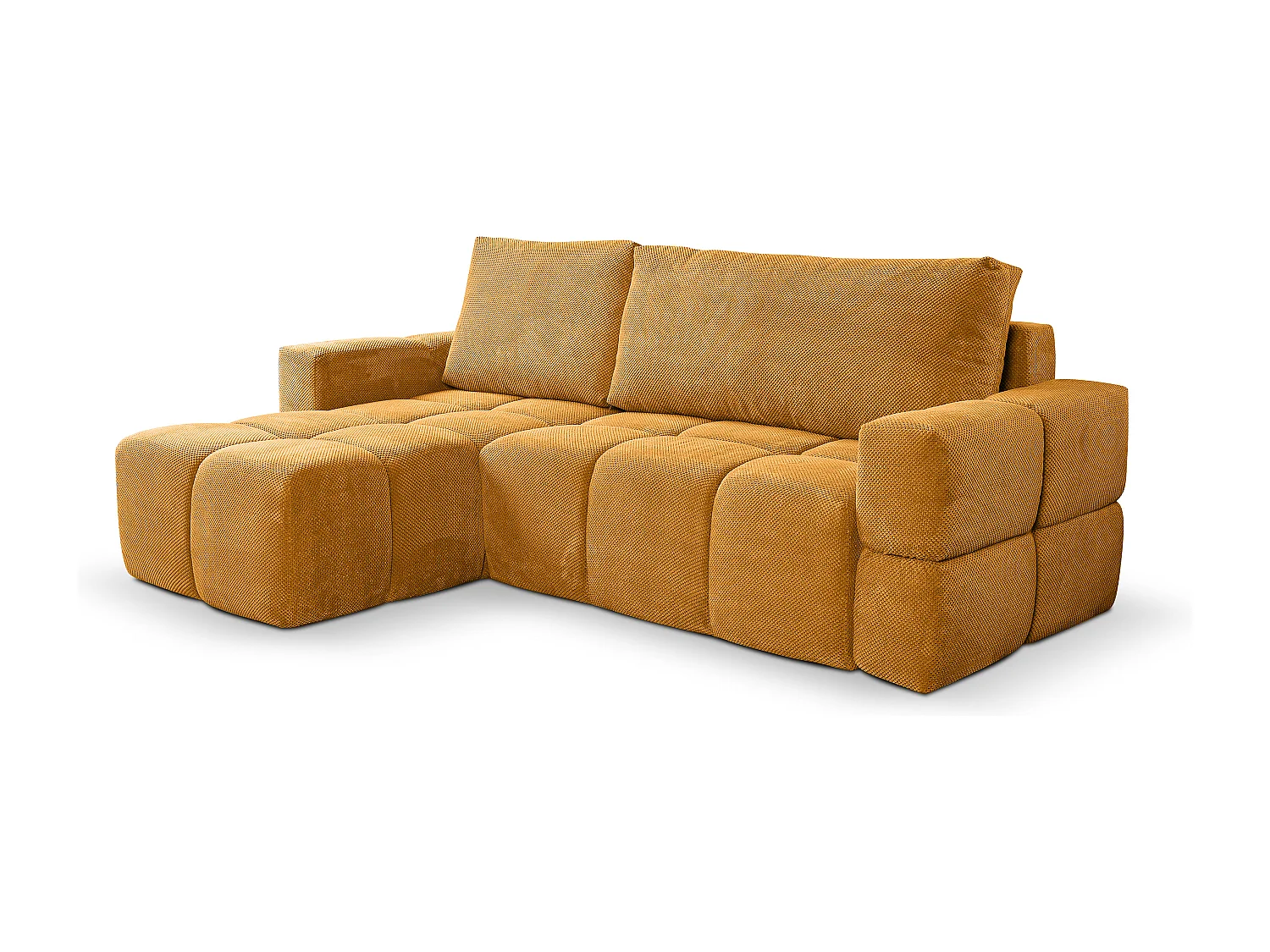 Canapé d’angle MODENA réversible convertible avec coffre – grand canapé salon, lit d’appoint, design moderne, tissu moutarde, confortable pour toute la famille