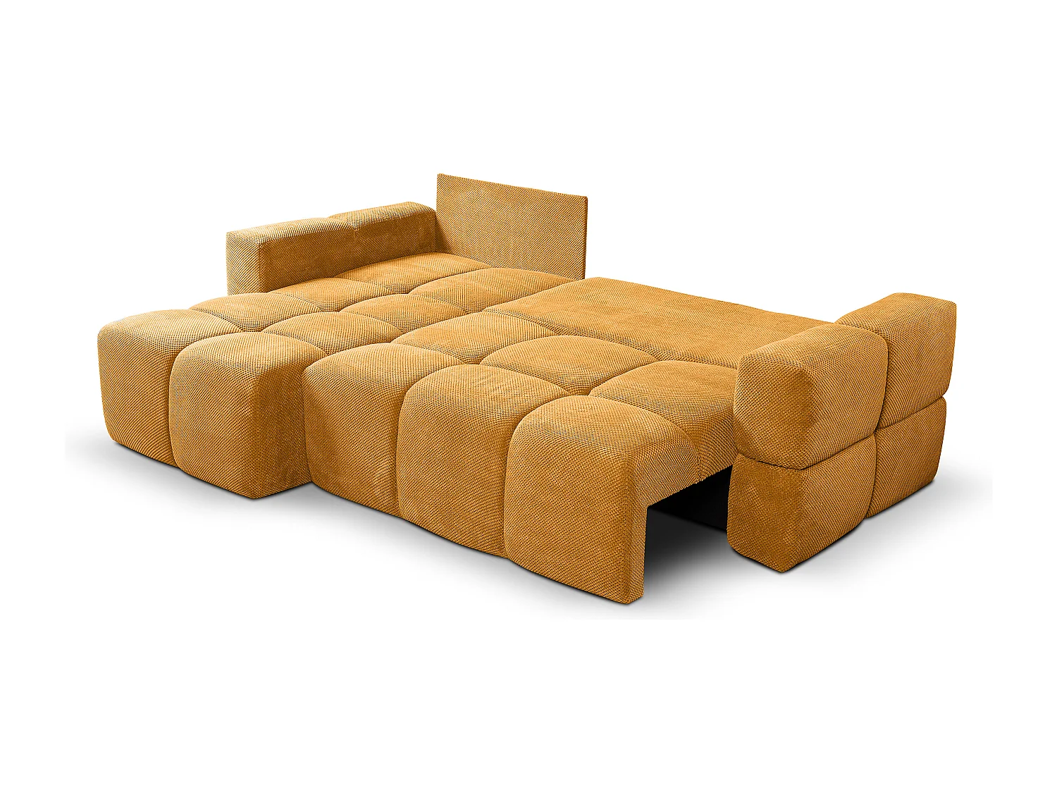 Canapé d’angle MODENA réversible convertible avec coffre – grand canapé salon, lit d’appoint, design moderne, tissu moutarde, confortable pour toute la famille