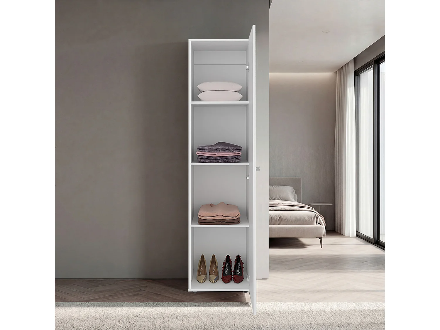 HOME DREAMS M5 - Guarda-roupa com espelho, 1 porta, branco