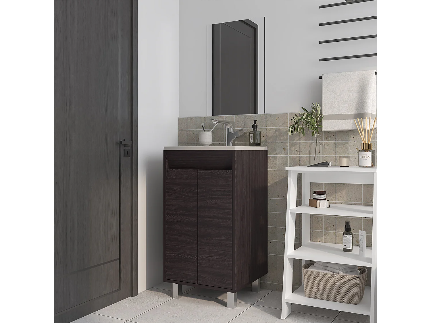 Gabinetto da bagno Brady 45 cm + specchio Bologna, wengué