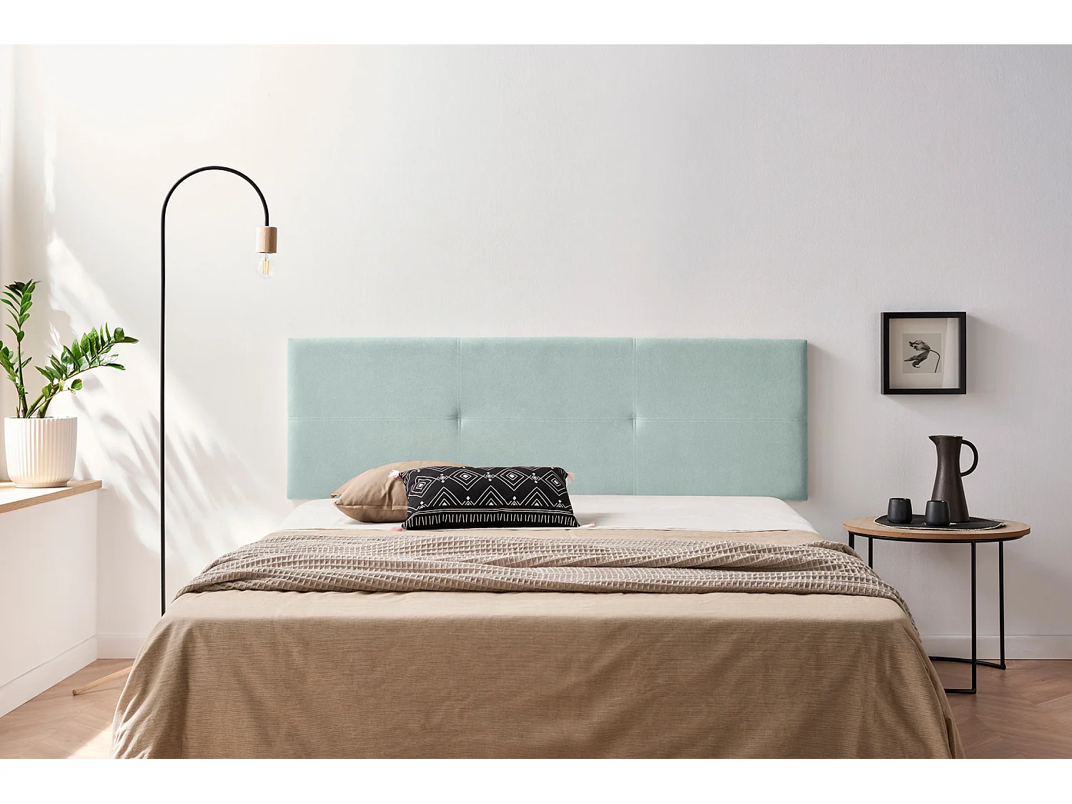 Tête de Lit Tapisée ALMA Aqualine 160x50x5 cm - Vert Aqua - Moonia