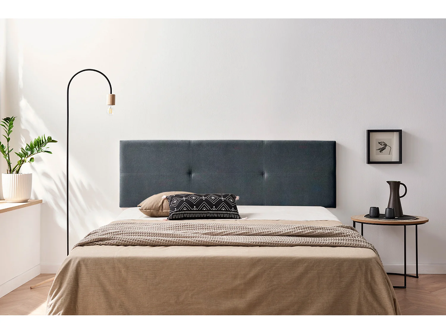 Tête de Lit Tapisée ALMA Aqualine 160x50x5 cm - Gris Foncé - Moonia