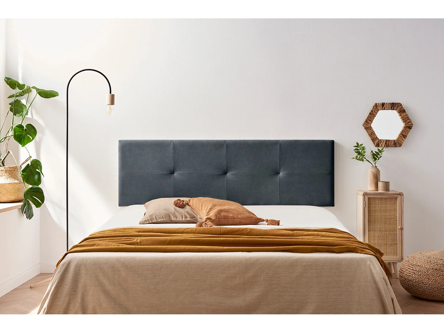 Tête de Lit Tapisée ALTEA Aqualine 100x50x5 cm - Gris Foncé - Moonia