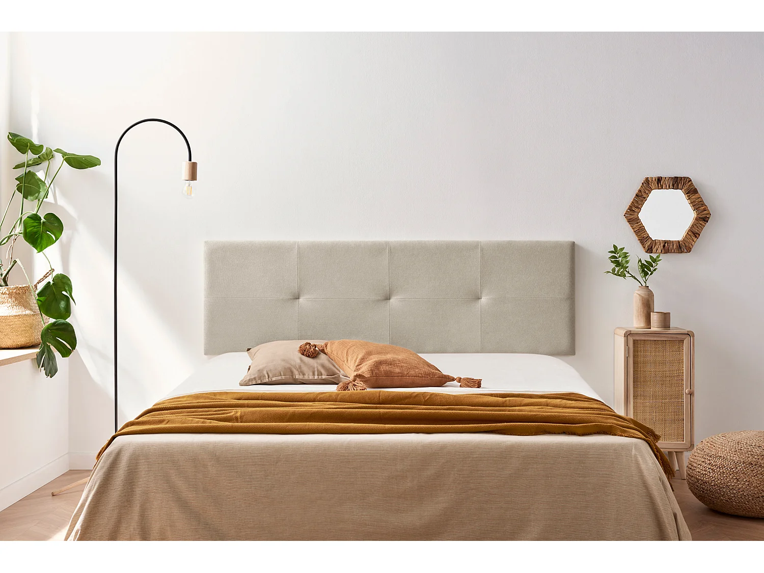 Tête de Lit Tapisée ALTEA Aqualine 90x50x5 cm - Beige Toast - Moonia