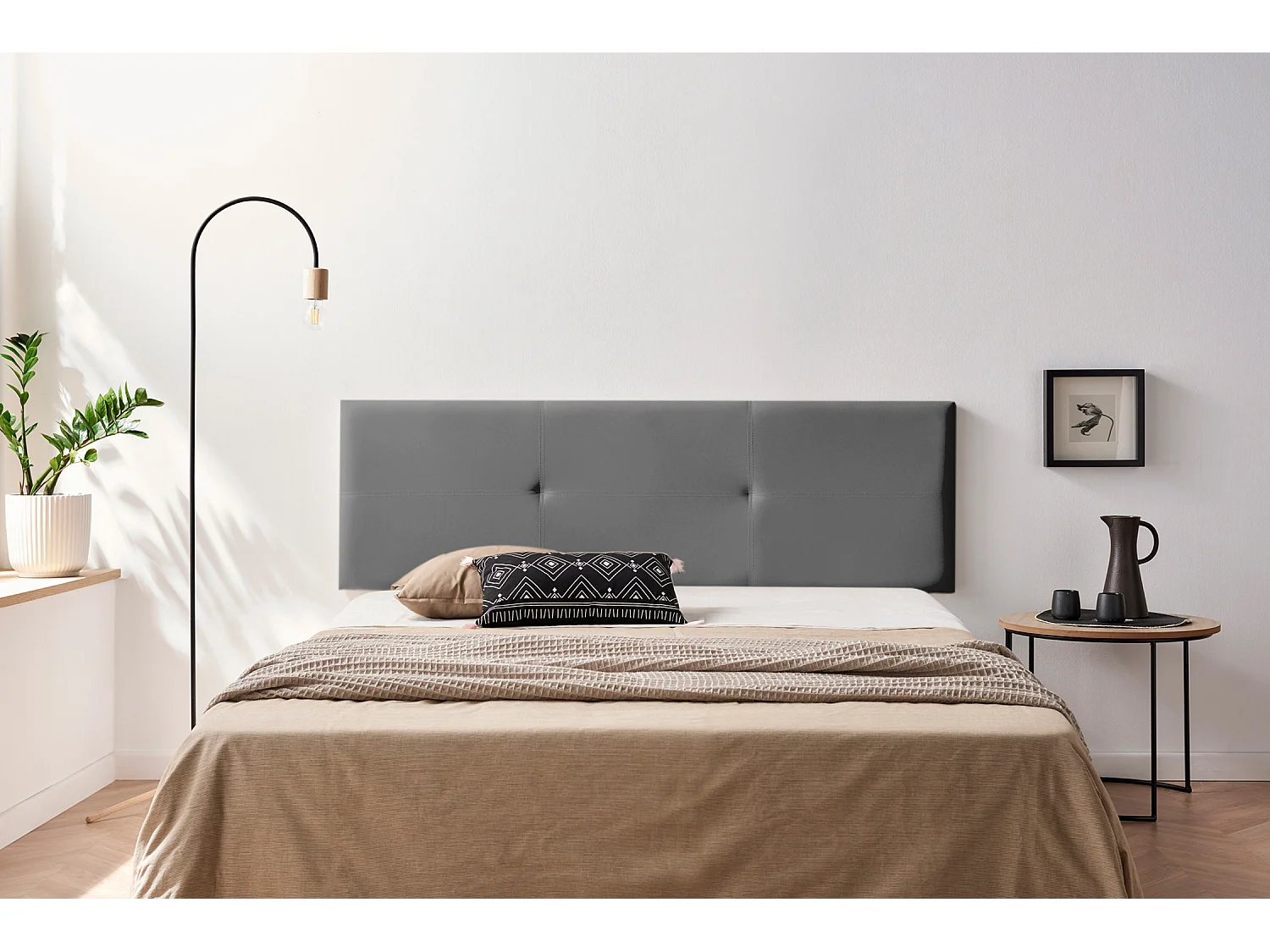 Tête de Lit Tapisée ALMA Simili cuir 100x50x5 cm - Gris Foncé - Moonia