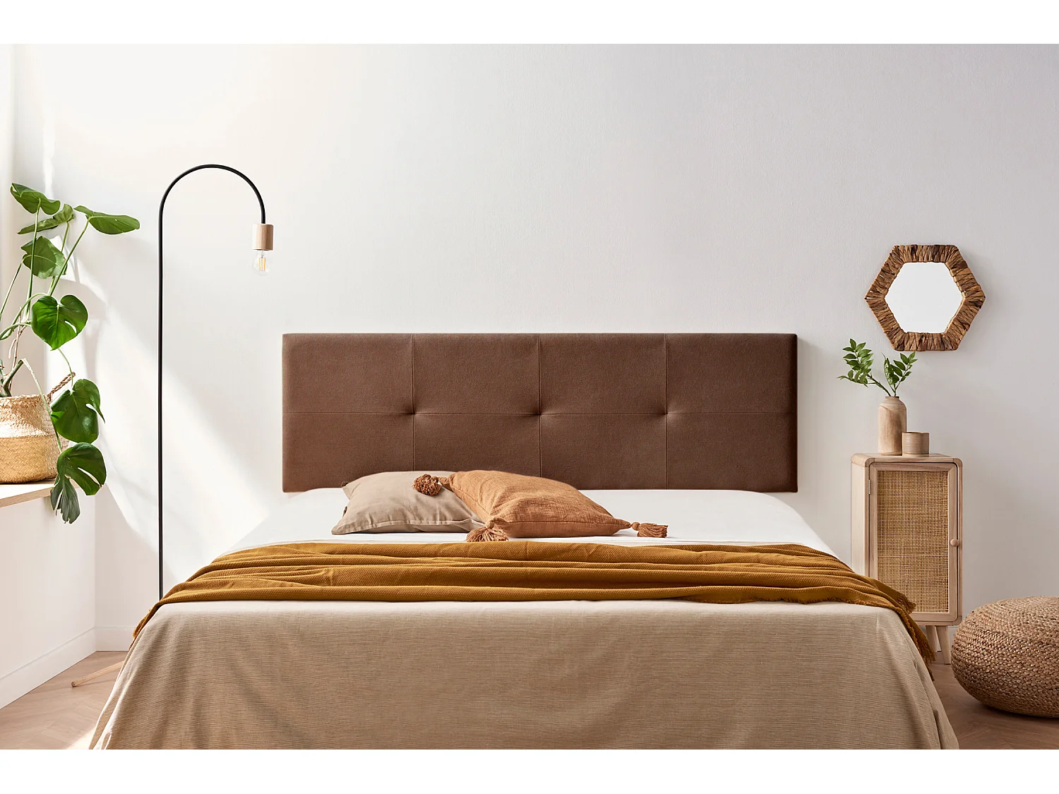 Tête de Lit Tapisée ALTEA Aqualine 145x50x5 cm - Chocolat - Moonia