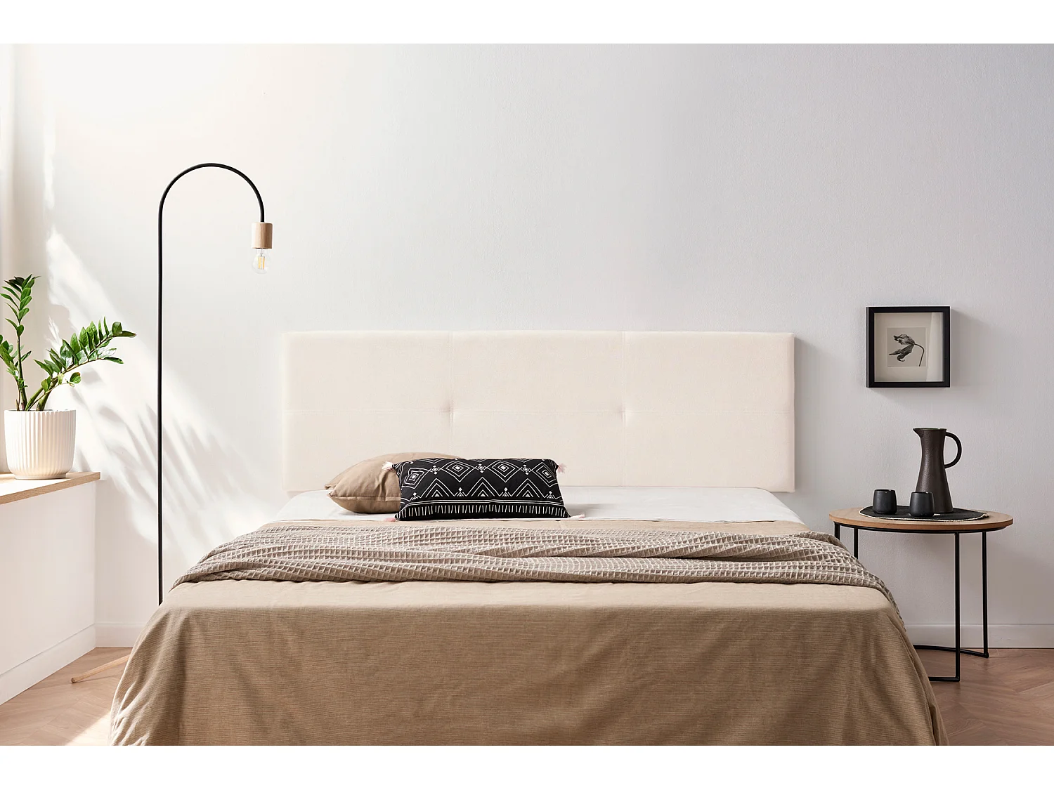 Tête de Lit Tapisée ALMA Aqualine 160x50x5 cm - Beige - Moonia