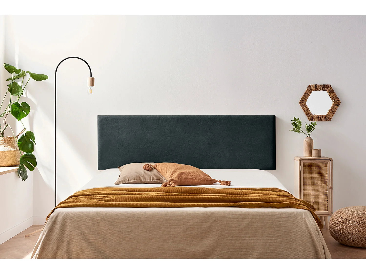 Tête de Lit Tapisée NOVA Aqualine 160x50x5 cm - Noir - Moonia