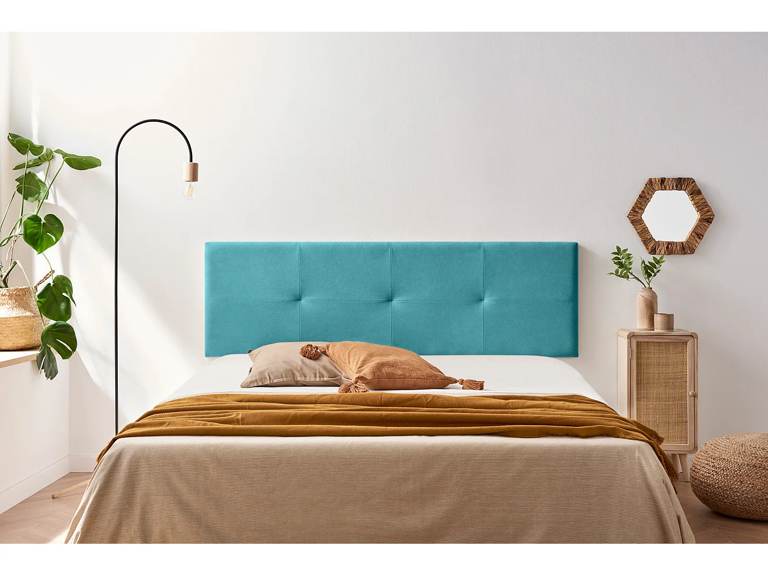 Tête de Lit Tapisée ALTEA Aqualine 100x50x5 cm - Turquoise - Moonia
