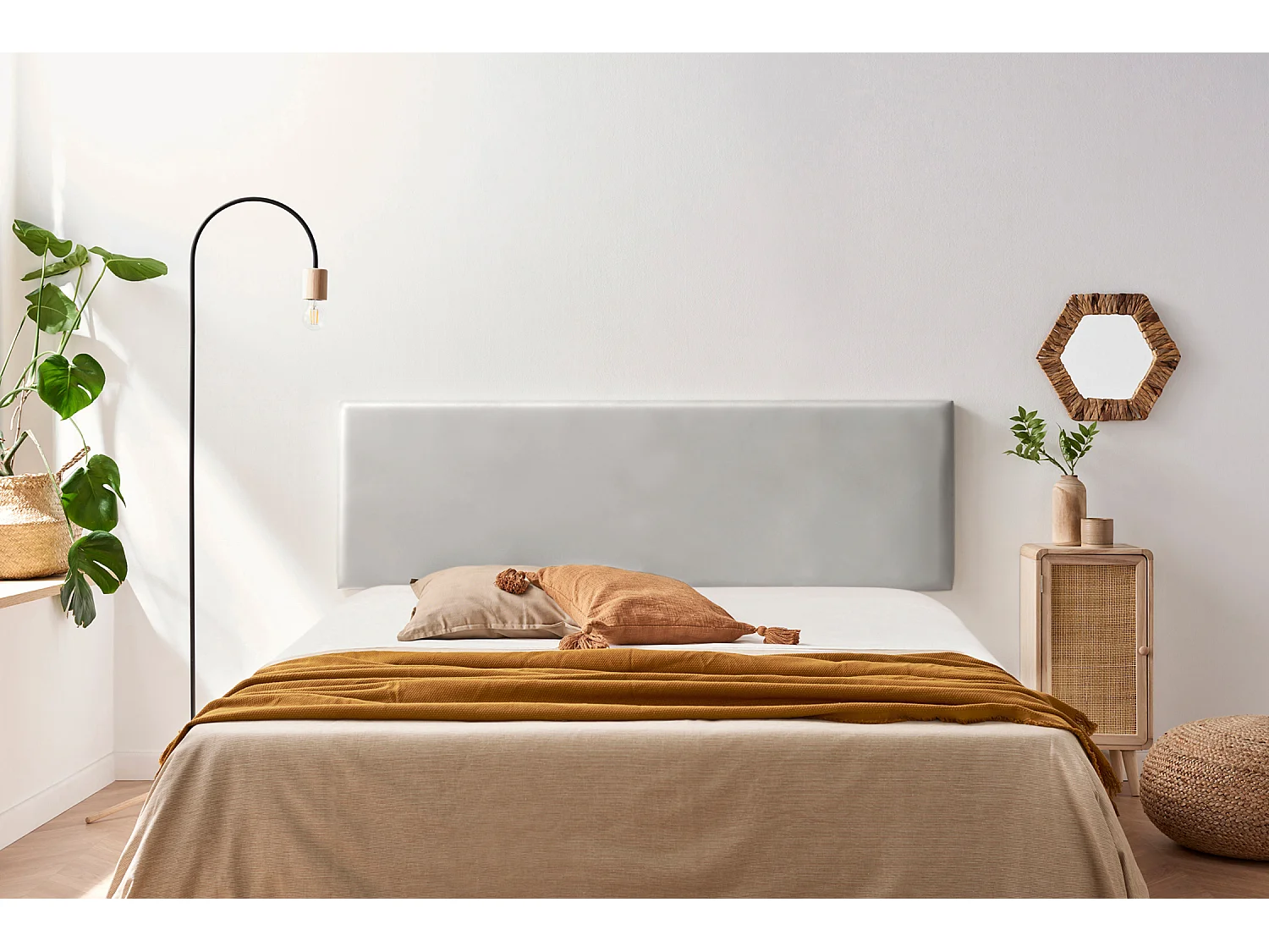 Tête de Lit Tapisée NOVA Simili cuir 170x50x5 cm - Gris Clair - Moonia