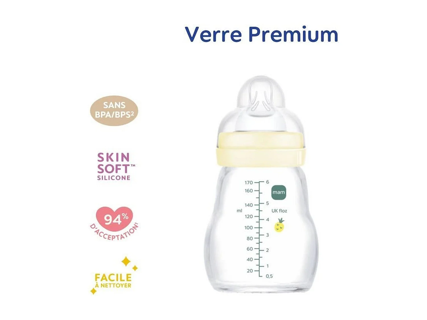 Biberon verre +0 m Hérisson Blanc 170 ml