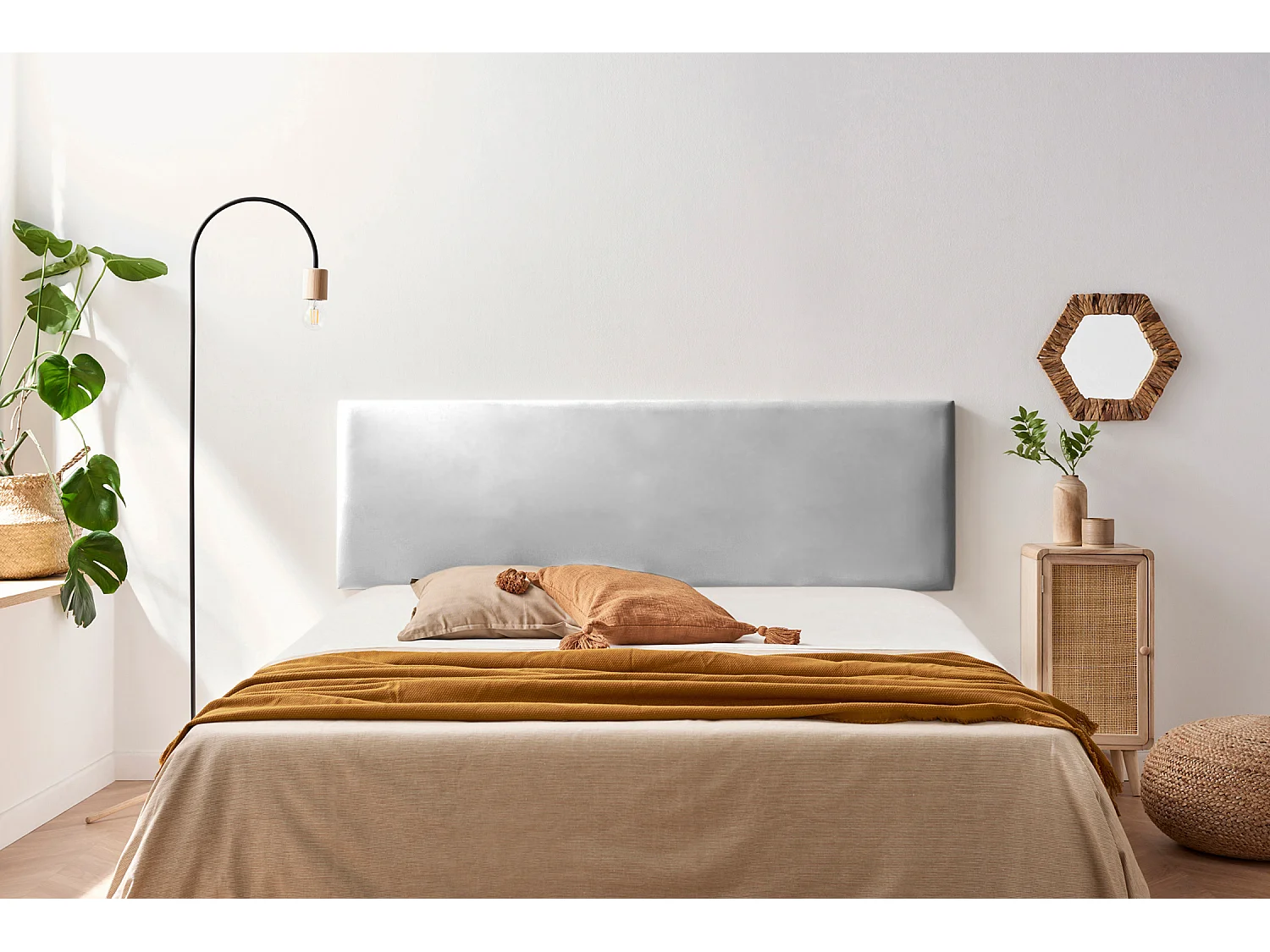 Cabecero Tapizado NOVA Polipiel 145x50x5 cm - PLATEADO - Moonia