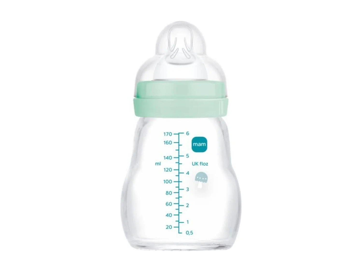 Biberon verre 170 ml - Bleu - Tétine Débit 1