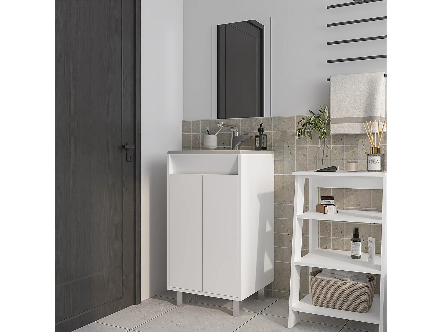 Gabinete de baño Brady 45 cm + espejo Bologna, blanco MQZ