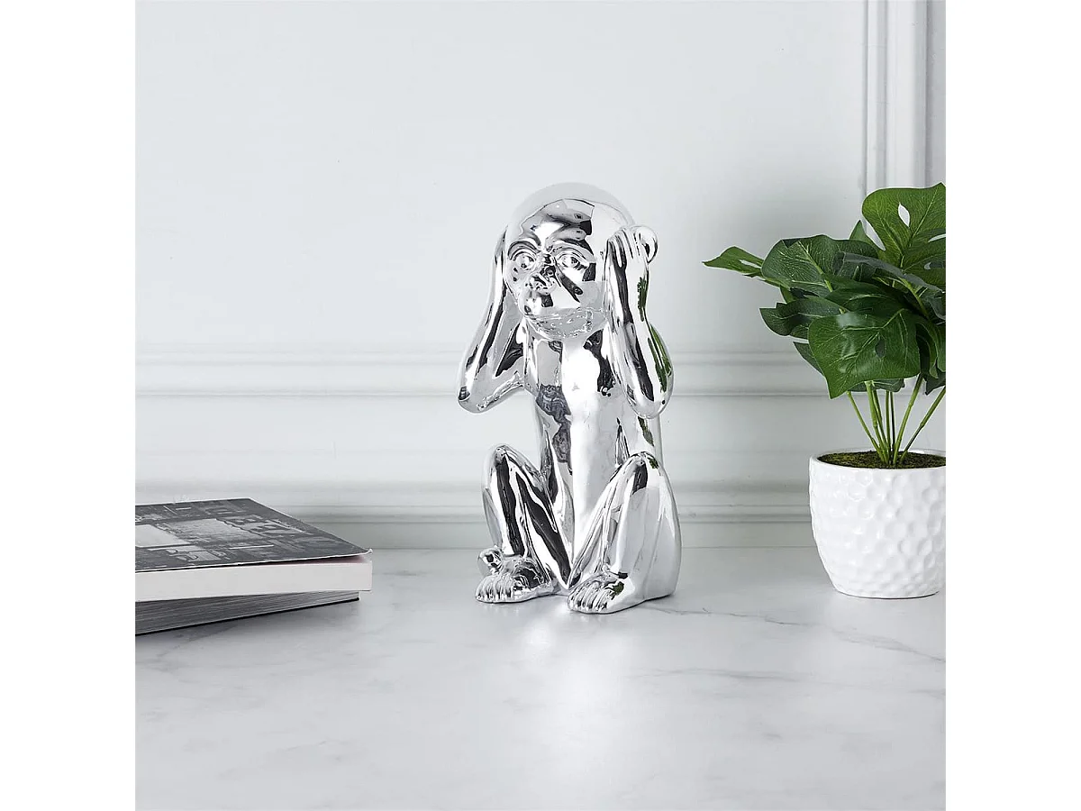 Statue Argentée Singe de la Sagesse "N'entends pas" H28cm - ZHIHUI